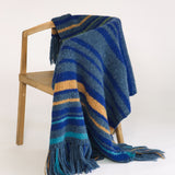 Stripe Fringed Alpaca Blanket Wrap in Washed Denim