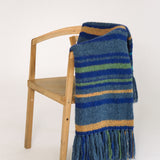 Stripe Fringed Alpaca Blanket Wrap in Washed Denim