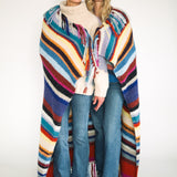 Stripe Fringed Alpaca Blanket Wrap in Multicolours