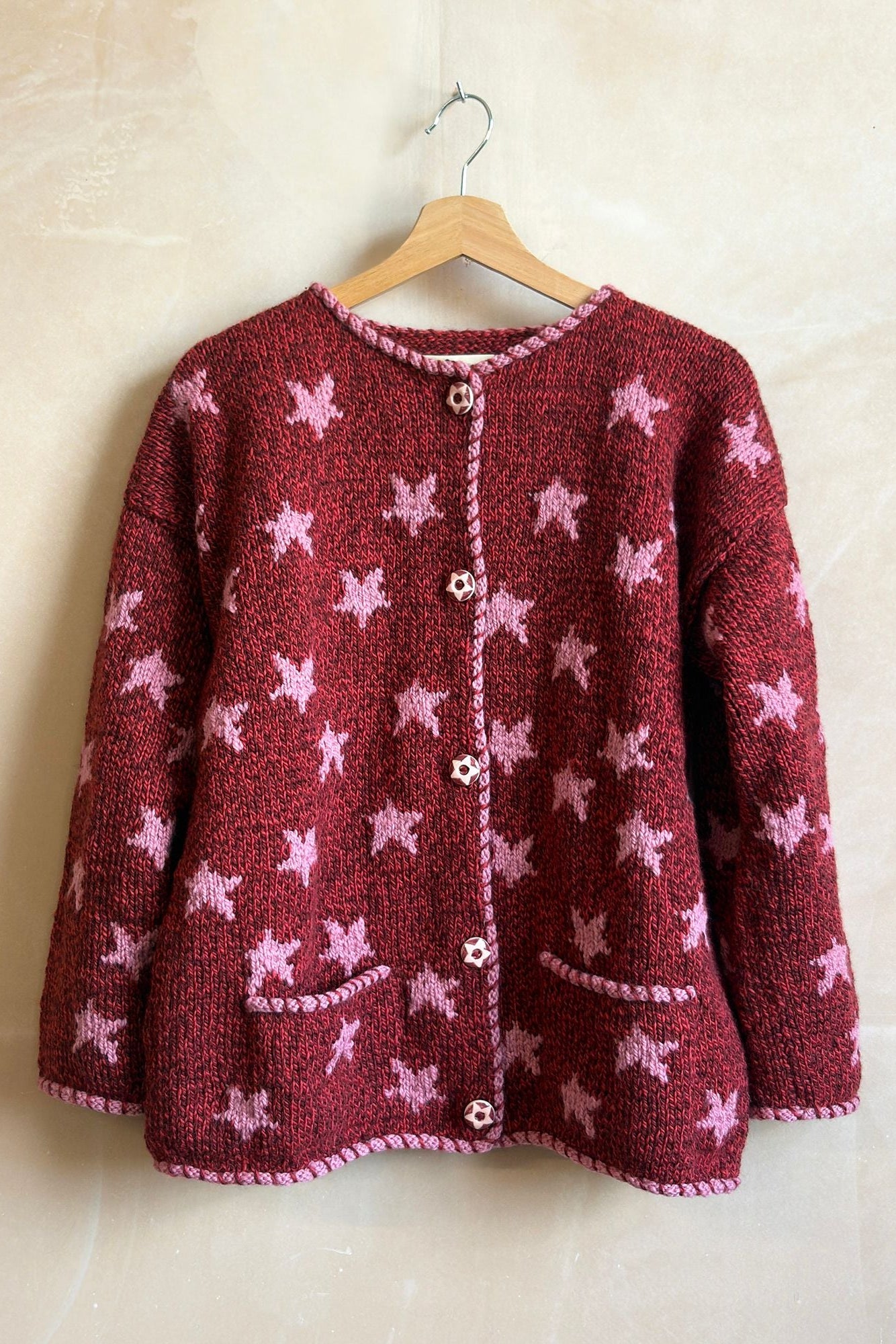 トップス 70s cottonknit star cardigan vintage Star Cardigan in Baked Red – Amano Knitwear