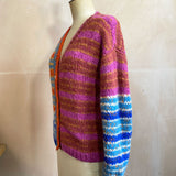 Striped Alpaca Cardigan in Baked Red