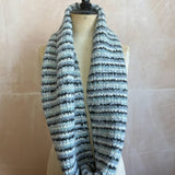 Fine Stripe Alpaca Snood Grey and Aquamarine