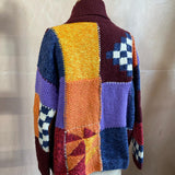 Geo Patchwork Wool Cardigan in Baked Red Light