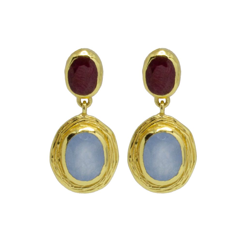 Blue Chalcedony and ruby textured drops