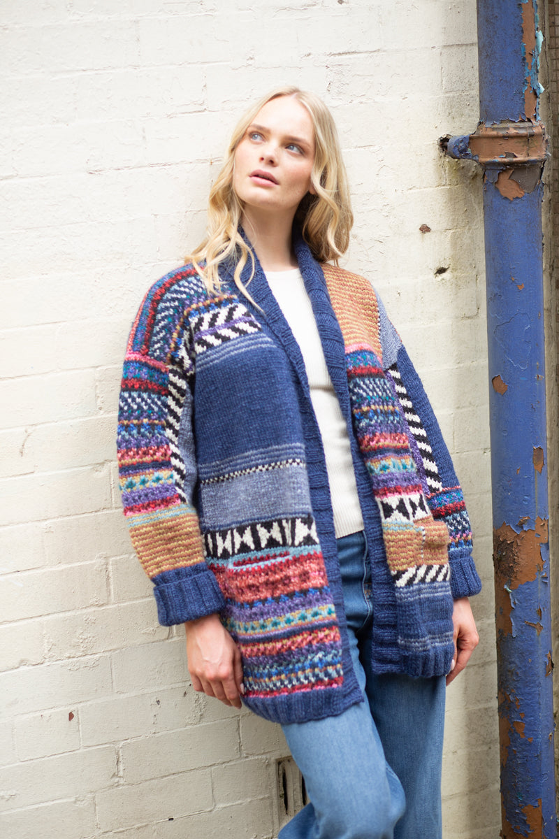 Jude Wool Chunky Knit Cardigan Denim and Moca