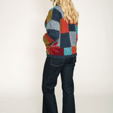 hand knit chunky wool cardigan patchwork women side