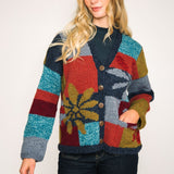 hand knit chunky wool cardigan patchwork women