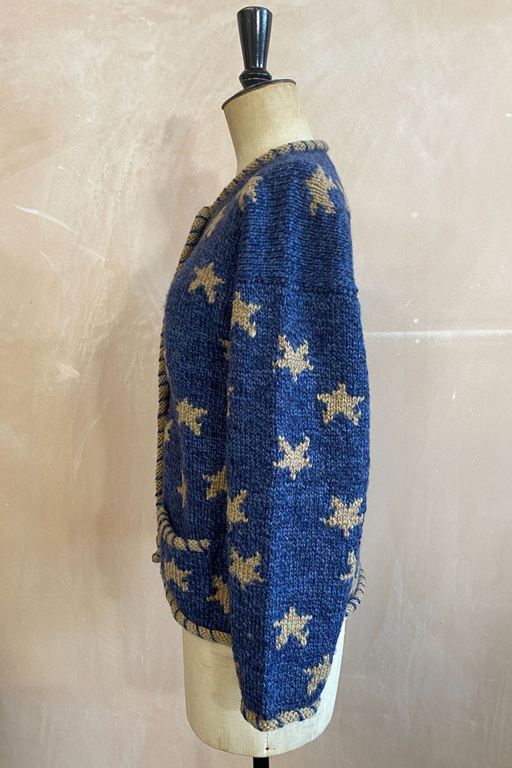 Side view of Star Cardigan showing drape and loose fit