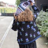 Big Crochet Alpaca Scarf in mid blue and purple