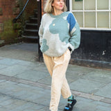 Abstract Alpaca Flower Silver Pullover