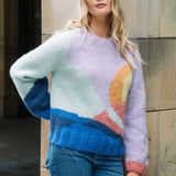 Abstract Sunset Alpaca Sweater in Lilac