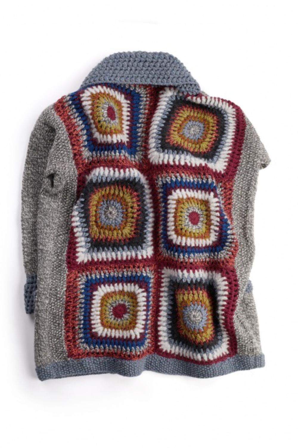 Crochet Chunky Knit Wool Cardigan Blue Grey Reversible
