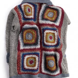 Crochet Chunky Knit Wool Cardigan Blue Grey Reversible