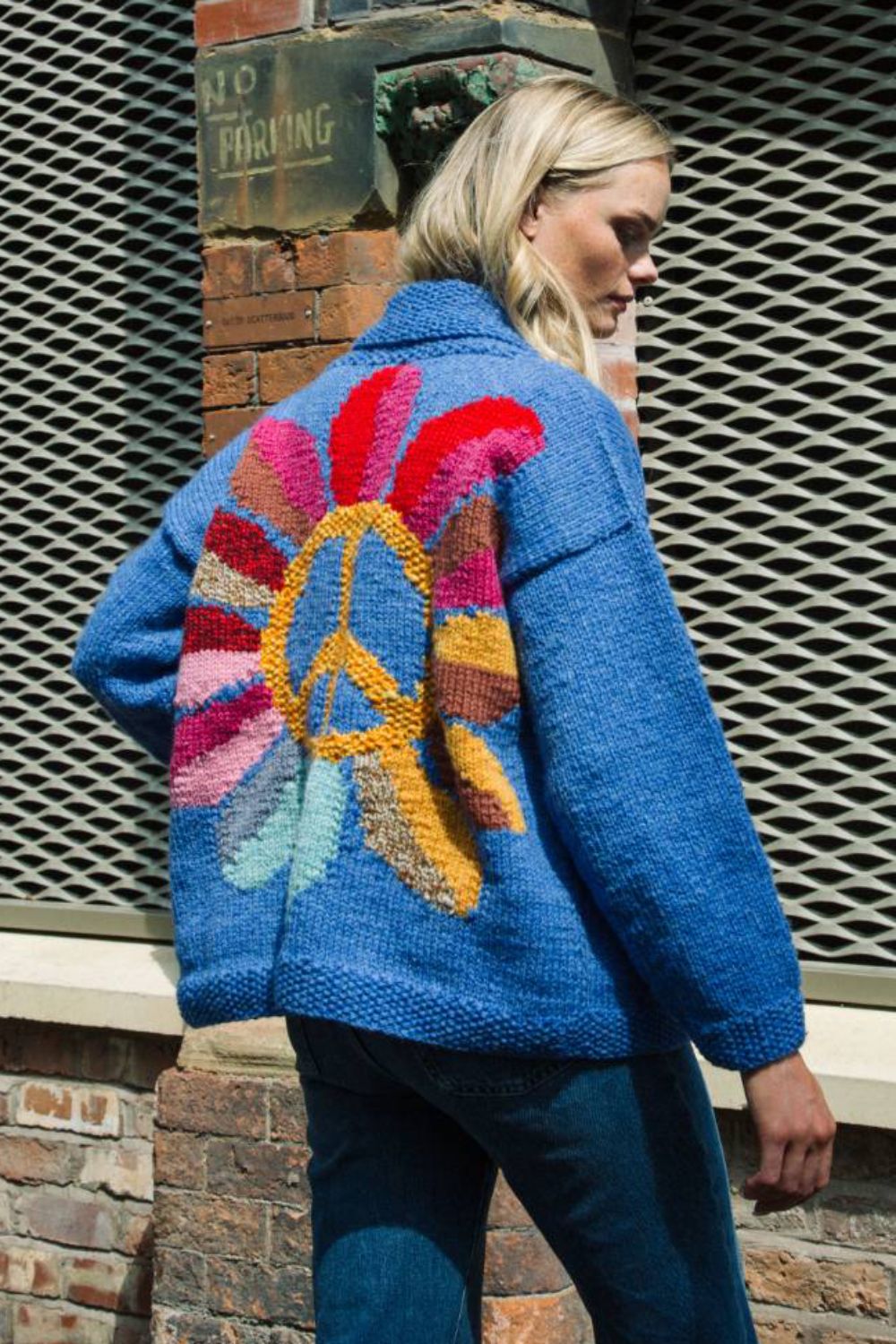 cnd sunflower design chunky knit amano cardigan cobalt blue women side 2