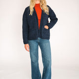 CND Sunflower Chunky Knit Cardigan Blue Denim Women front