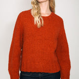 Crewneck Plain Alpaca Sweater Jumper Red Orange