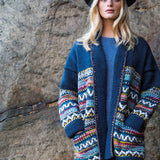amano hand knitted wool wrap cardigan women blue pockets