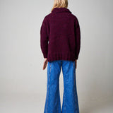 hand knit wool pullover jumper sweater purple colour women 