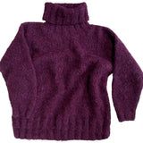 hand knit wool pullover jumper sweater aubergine purple colour women 