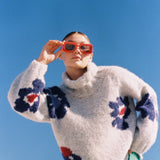 alpaca roll neck sweater jumper flowers women chunky