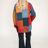 Chunky hand knit cardigan wrap style women patchwork design back