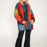 Chunky hand knit cardigan wrap style women patchwork design