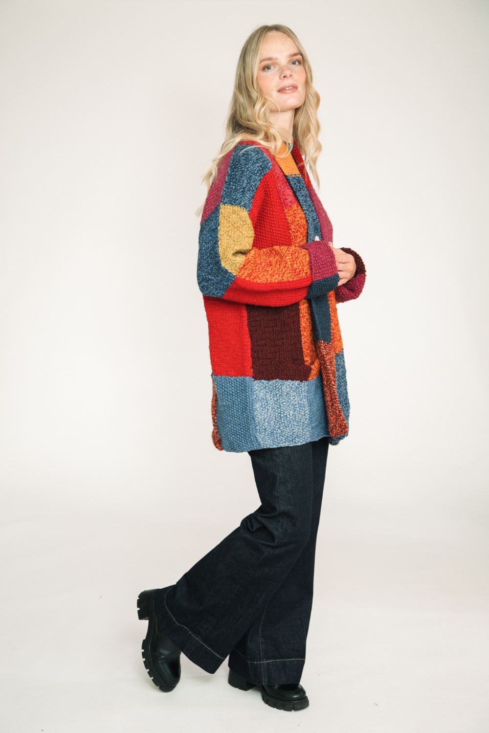 over sized hand knit cardigan wrap style women patchwork design