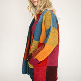 Chunky hand knit cardigan wrap style women patchwork design side