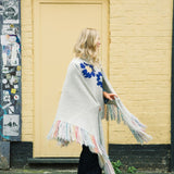 Rainbow Fringed Alpaca Shawl in Silver