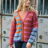 Striped Alpaca Cardigan in Baked Red