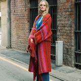 Stripe Fringed Alpaca Blanket Wrap in Red