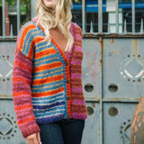 Striped Alpaca Cardigan in Baked Red