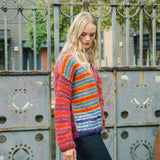 Striped Alpaca Cardigan in Baked Red