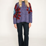 amano sunflower wool jumper in purple with red womens hand knit sweater