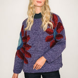 amano sunflower wool jumper in purple with red flowers women front