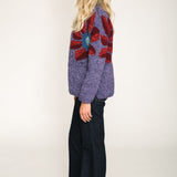 amano sunflower wool jumper in purple with red hand knit sweater