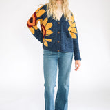 Amano Sunflower V-Neck Wool Cardigan Blue Front