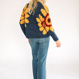 Amano Sunflower V-Neck Wool Cardigan Blue Back