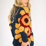 Amano Sunflower V-Neck Wool Cardigan Blue Hand Knit
