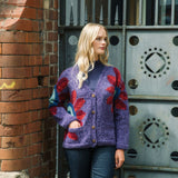 Sunflower V-Neck Wool Cardigan Purple Heather Women Hand Knit