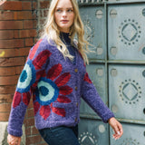Sunflower V-Neck Wool Cardigan Purple Heather Women Hand Knit side 3
