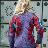Sunflower V-Neck Wool Cardigan Purple Heather Women Hand Knit back
