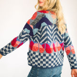 Classic Amano Wool Cardigan Bright Pattern Womens