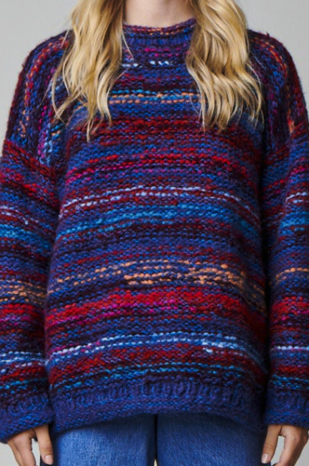 whitby womens alpaca jumper sweater purple red blue close up