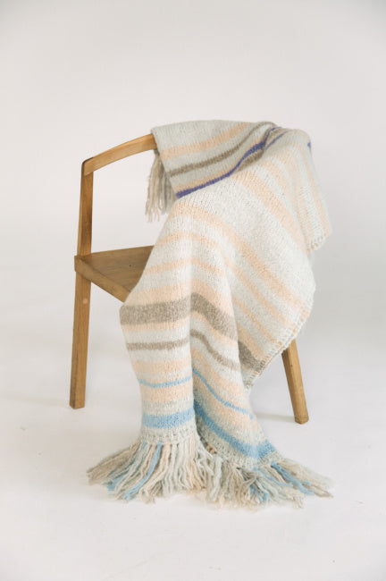 Stripe Fringed Alpaca Blanket Wrap in Silver