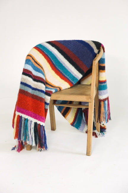 Stripe Fringed Alpaca Blanket Wrap in Multicolours