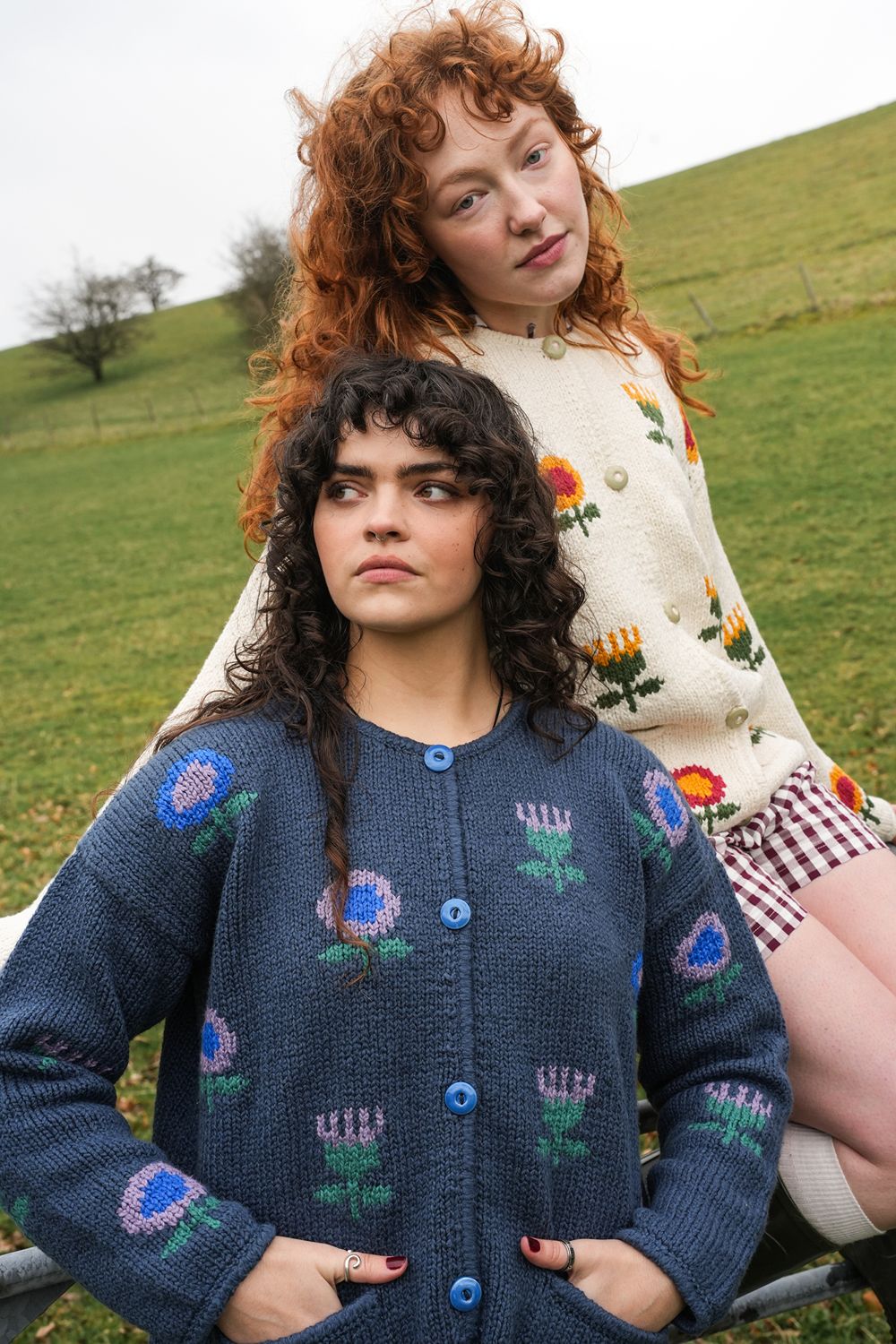 Mini Sunflower Cotton Cardigan in Blue | Hand-Knitted | Amano
