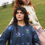 Mini Sunflower Cotton Cardigan in Blue