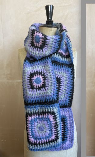 Big Crochet Alpaca Scarf in mid blue and purple