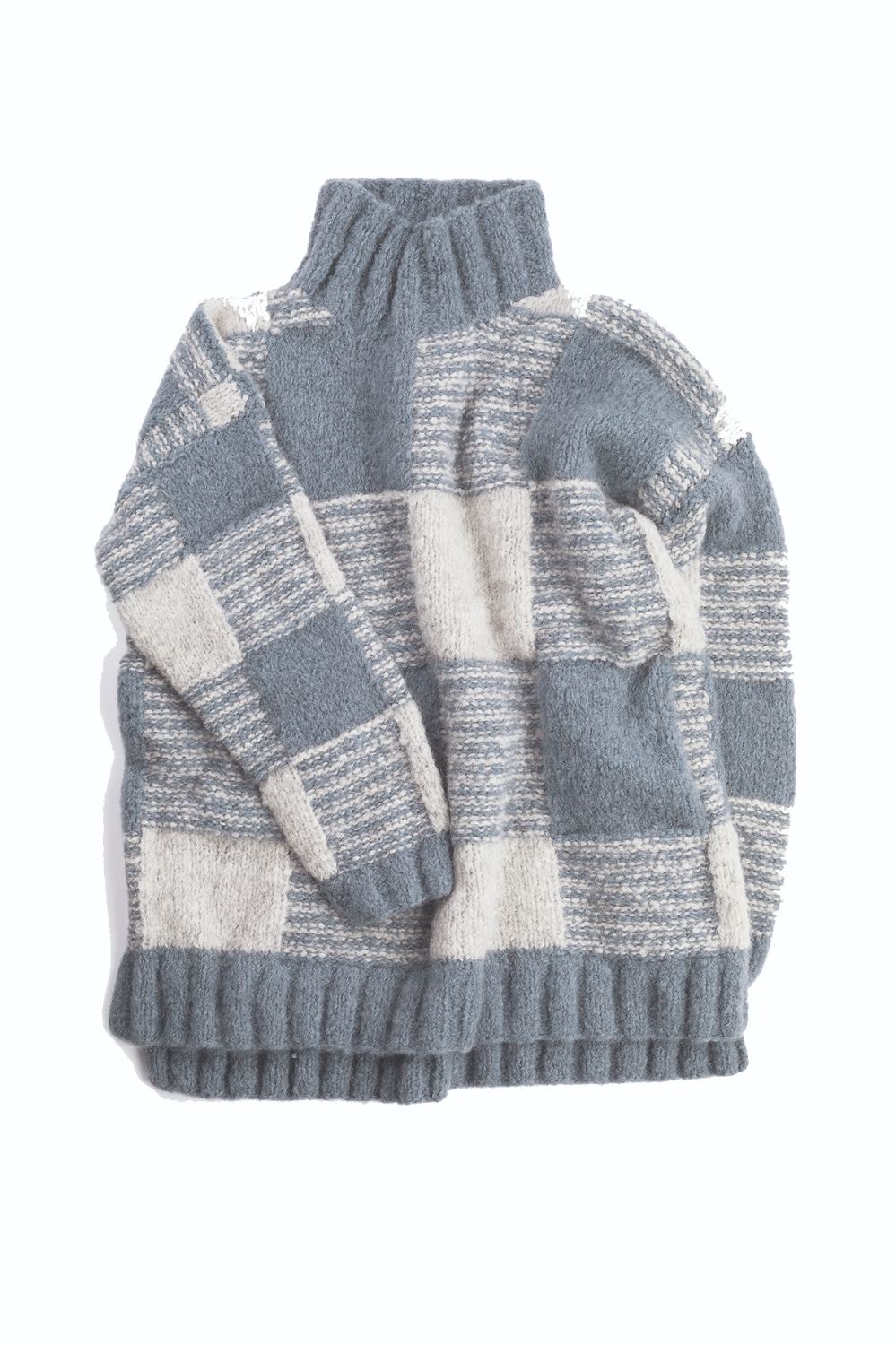 Checkity Roll Neck Alpaca Sweater in Light Grey